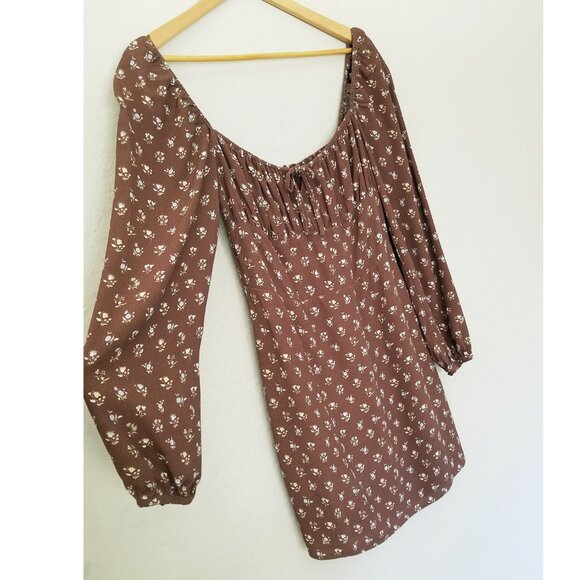 Aritzia Sunday Best Delilah Floral Long Sleeve Mini Dress M Brown Ditsy Milkmaid - Picture 11 of 16